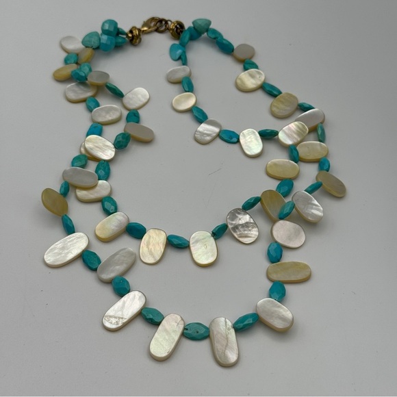 Turquoise & Shell Beaded Necklace – 16” Double Strand - Picture 3 of 10